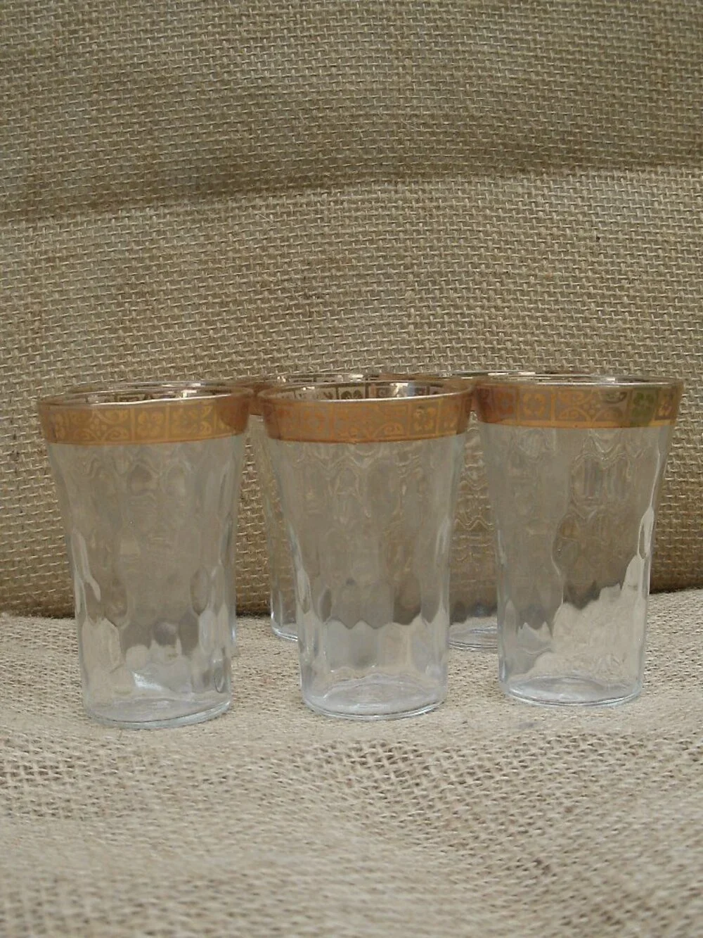 Vintage West Virginia Glass Optic 22K Gold Cordial Glass Set of 6